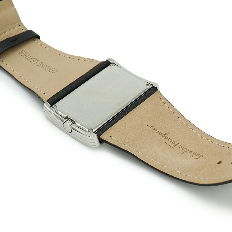 Salvatore Ferragamo 女士石英腕錶 F65，貝殼錶盤，鑲鑽，不鏽鋼錶殼，皮革錶帶-6