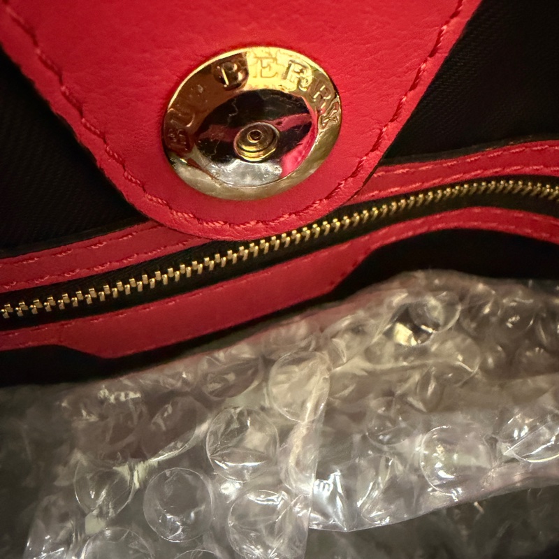 BURBERRY 專櫃正品 3983060 桃紅色 格紋 肩背包 手提包 水餃包 購物包-22
