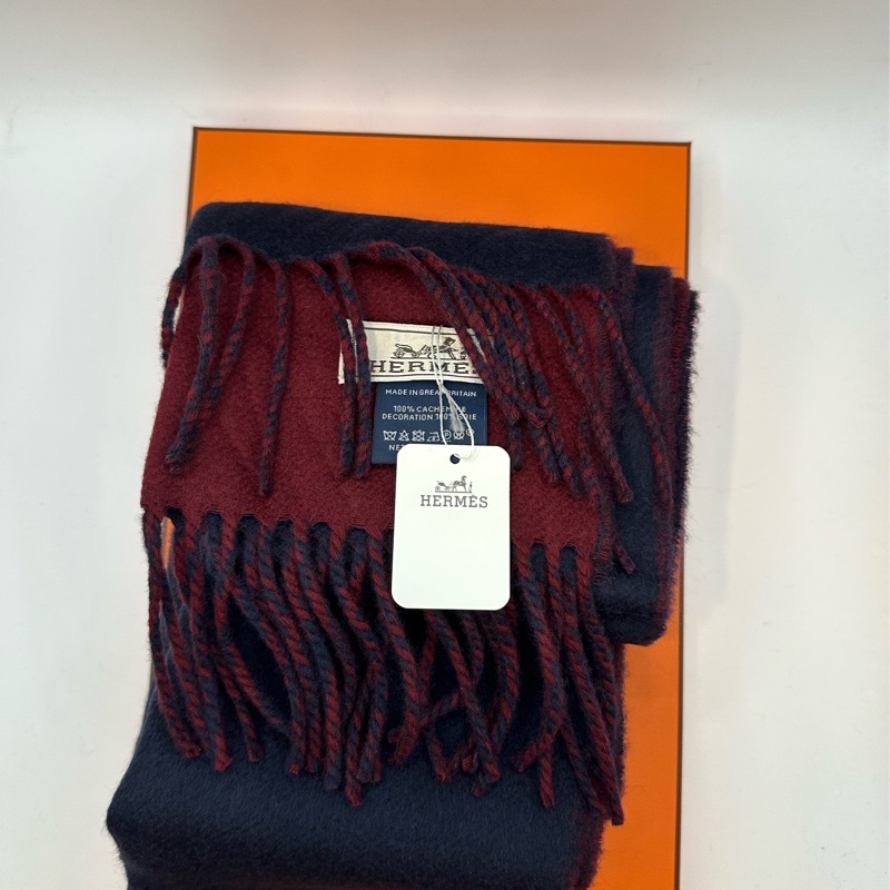 全新未使用 愛馬仕Hermes LCKY圍巾深酒紅/海軍藍-1