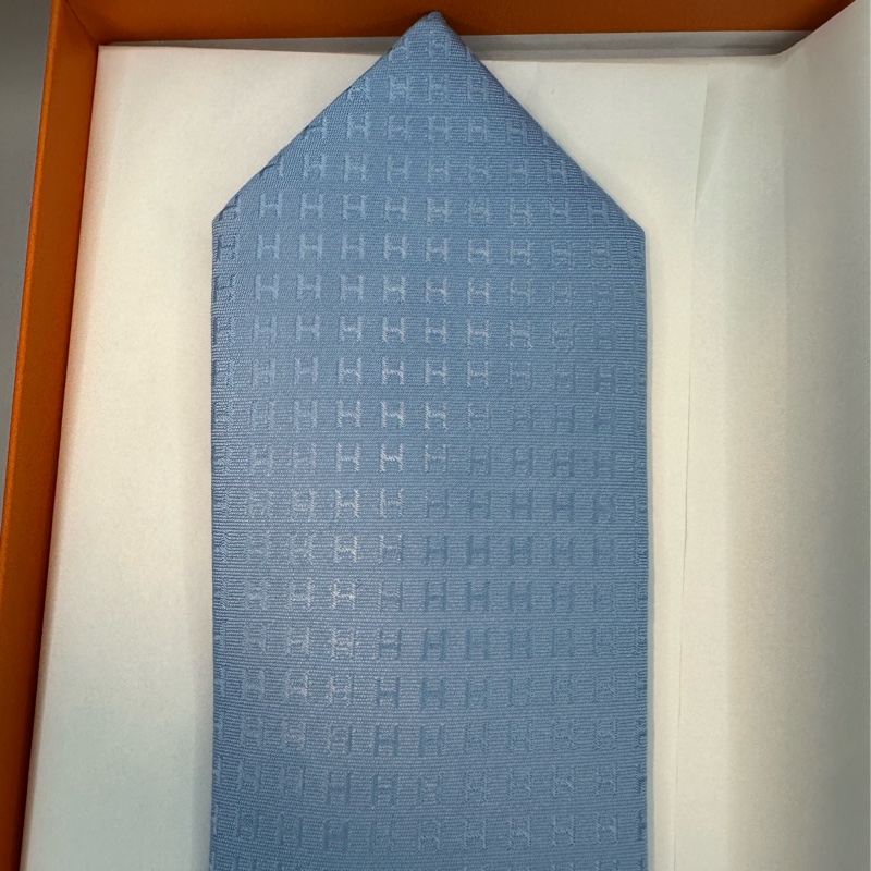 全新未使用 愛馬仕Hermes 領帶 H水藍色-3
