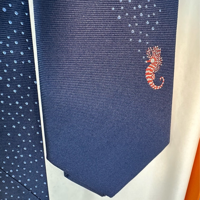 全新未使用 愛馬仕Hermes 領帶 藍色河馬圖騰-2