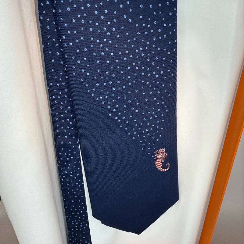 全新未使用 愛馬仕Hermes 領帶 藍色河馬圖騰-4