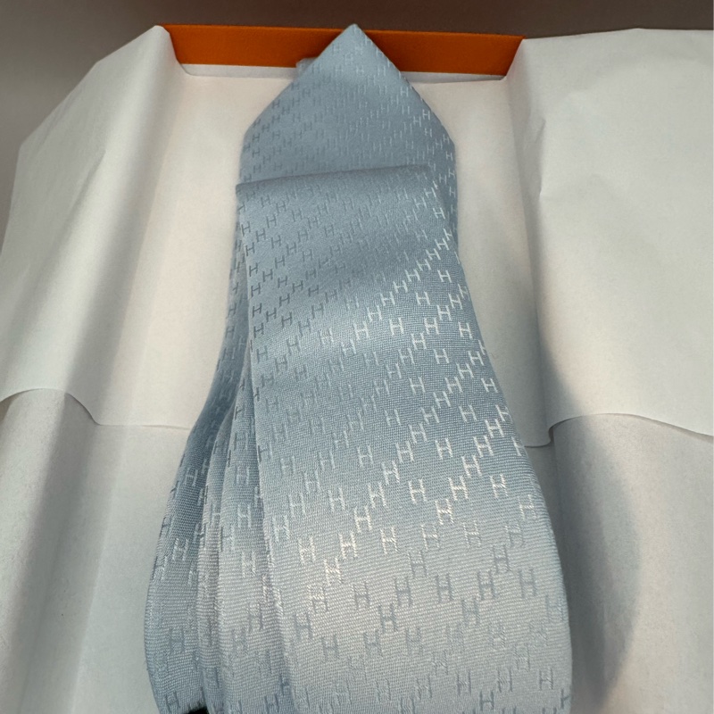 全新未使用 愛馬仕Hermes 領帶 H淡藍色-1