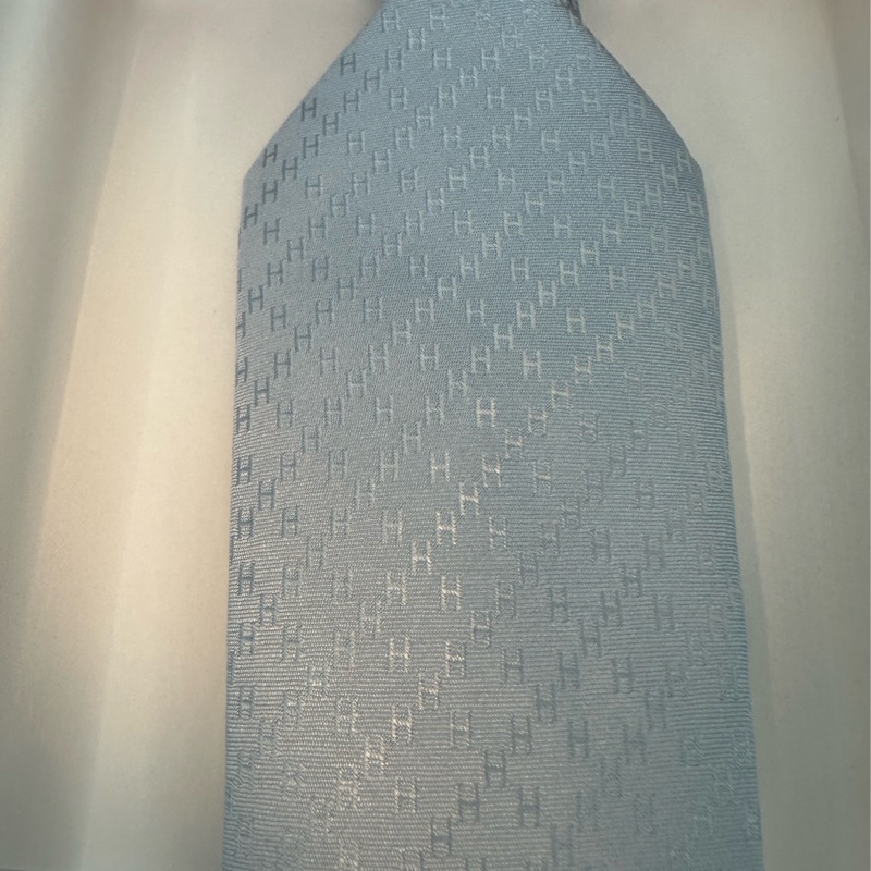 全新未使用 愛馬仕Hermes 領帶 H淡藍色-4