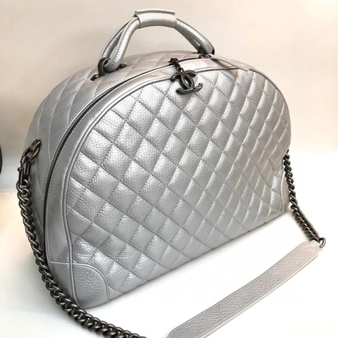 CHANEL 香奈兒 銀色限量絕版菱格紋 旅行登機包