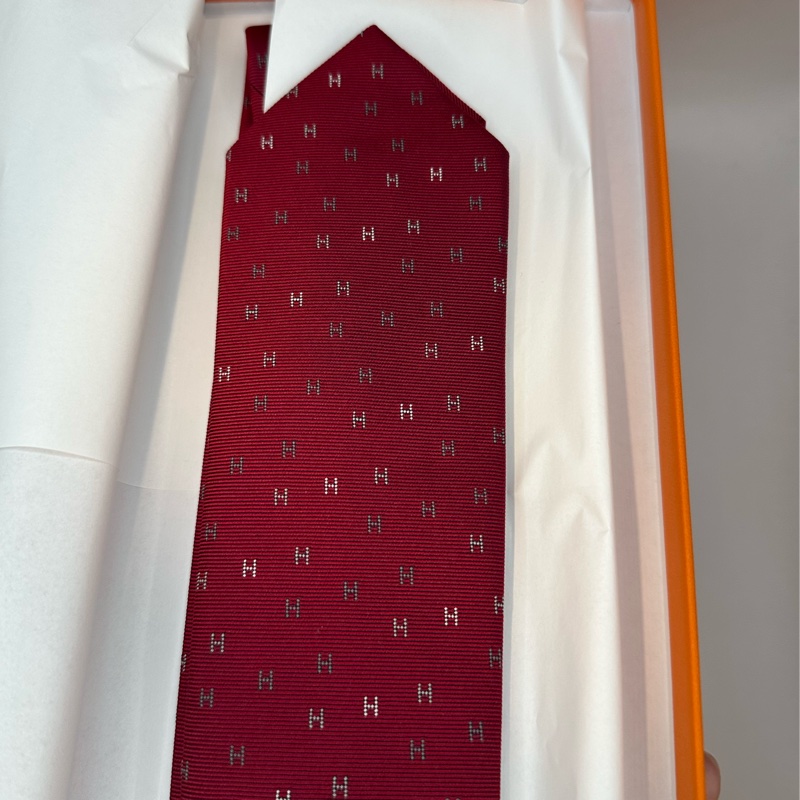 全新未使用 愛馬仕Hermes 領帶 H紅色-3
