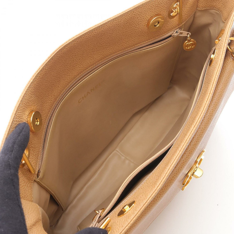 香奈兒 Coco Mark 手提包，粒面小牛皮，米色-2