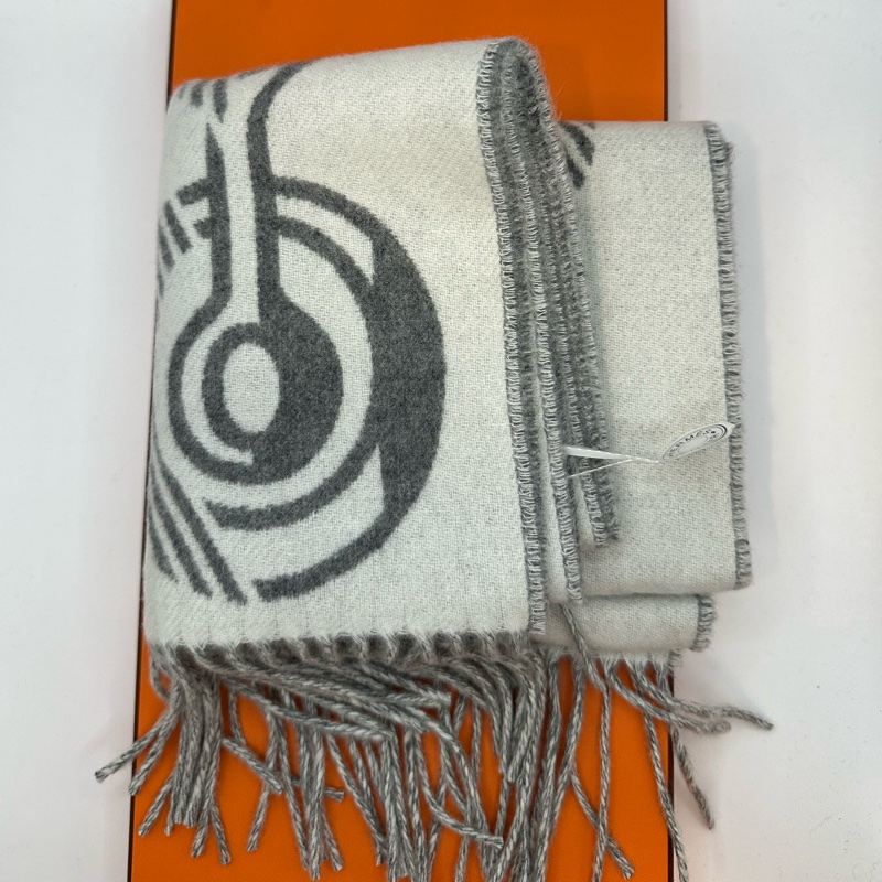 全新未使用 愛馬仕Hermes 經典圍巾 象牙/灰-2