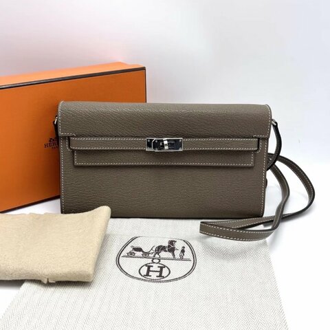 HERMES大象灰銀扣山羊皮Kelly Classique To Go 20.5*11.5*2 98新配件盒子塵袋