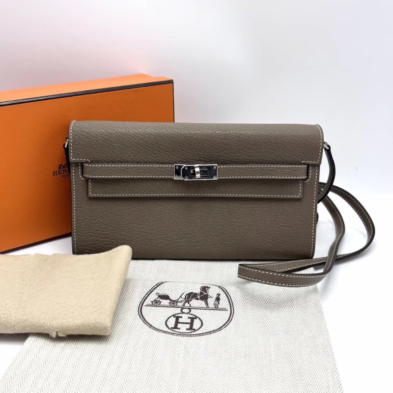 HERMES大象灰銀扣山羊皮Kelly Classique To Go 20.5*11.5*2 98新配件盒子塵袋-1