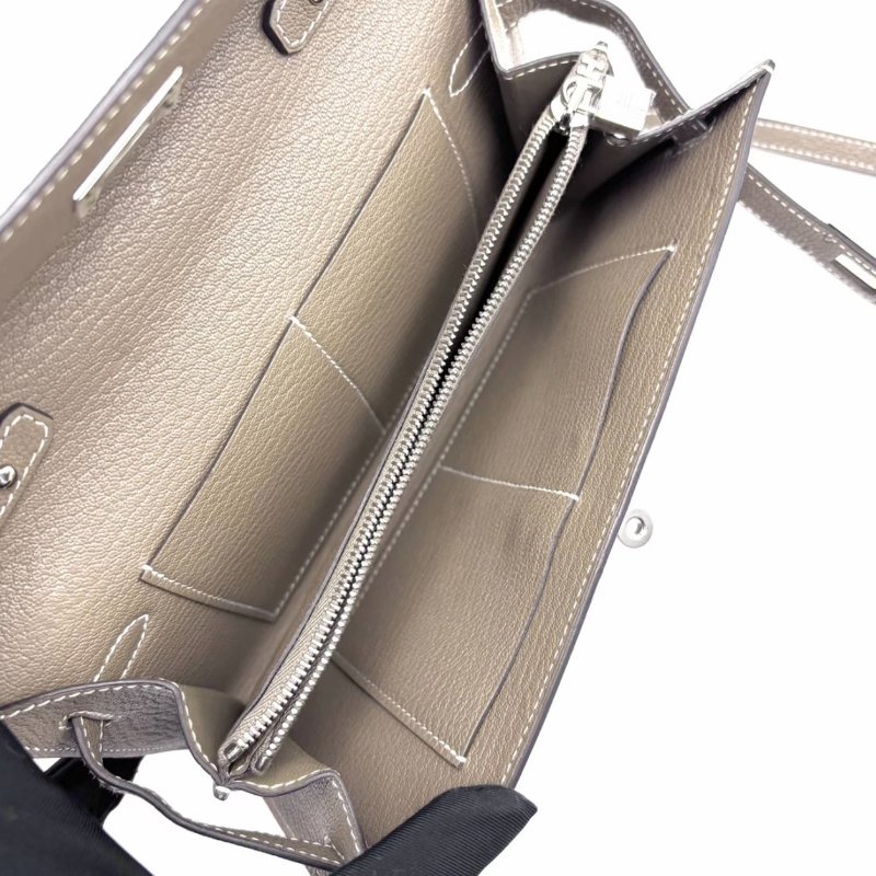 HERMES大象灰銀扣山羊皮Kelly Classique To Go 20.5*11.5*2 98新配件盒子塵袋-5