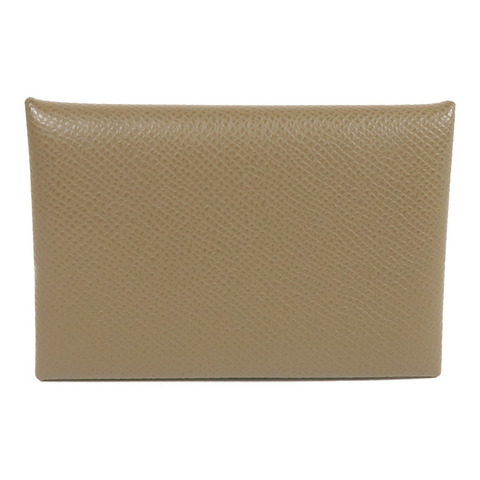 HERMES Epsom皮革Calvi Card Holder銀扣卡片套Etoupe