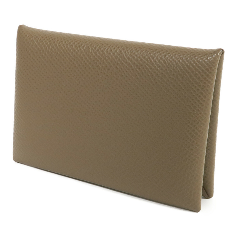 HERMES Epsom皮革Calvi Card Holder銀扣卡片套Etoupe-1