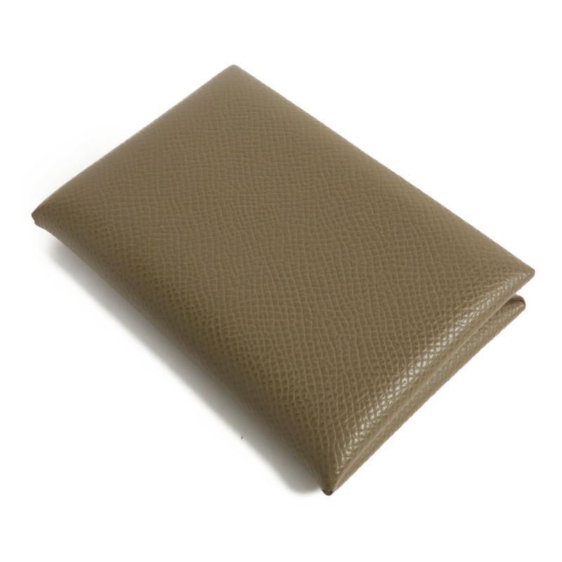 HERMES Epsom皮革Calvi Card Holder銀扣卡片套Etoupe-4