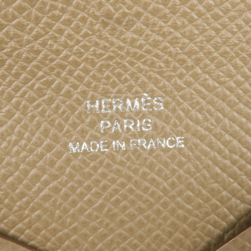 HERMES Epsom皮革Calvi Card Holder銀扣卡片套Etoupe-6
