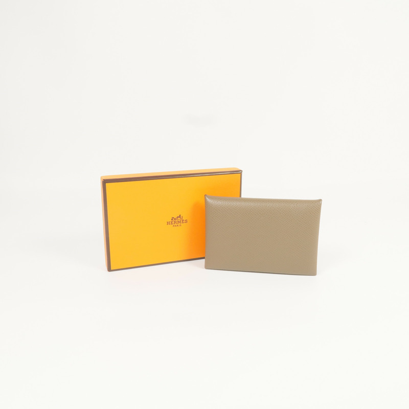 HERMES Epsom皮革Calvi Card Holder銀扣卡片套Etoupe-8