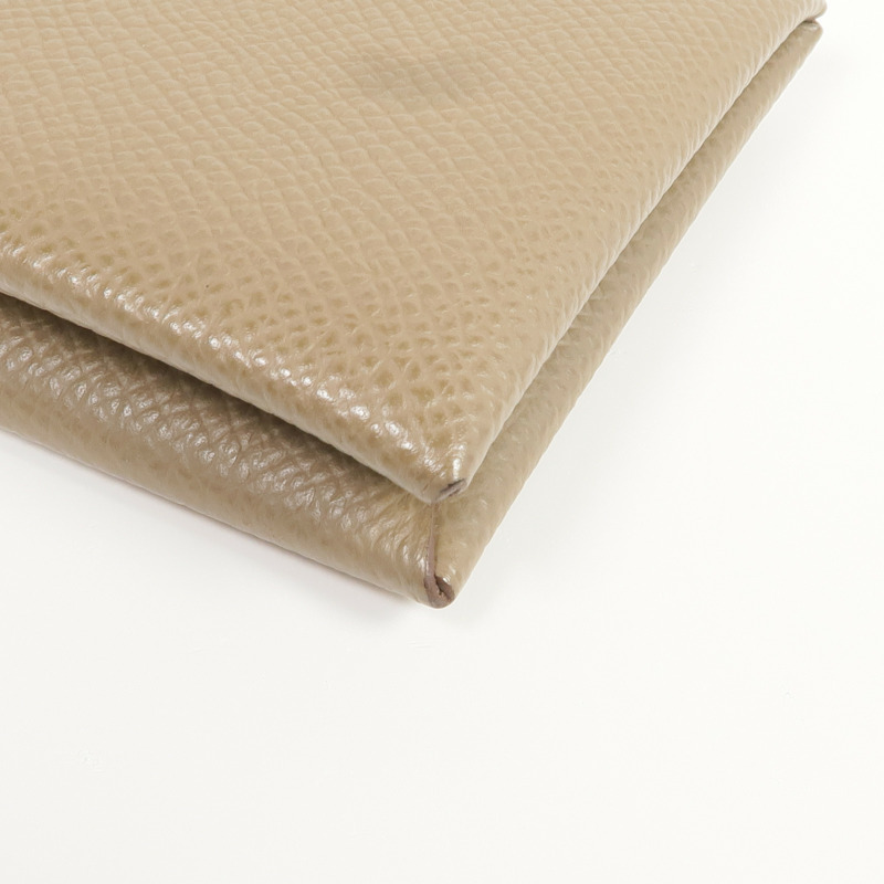 HERMES Epsom皮革Calvi Card Holder銀扣卡片套Etoupe-10
