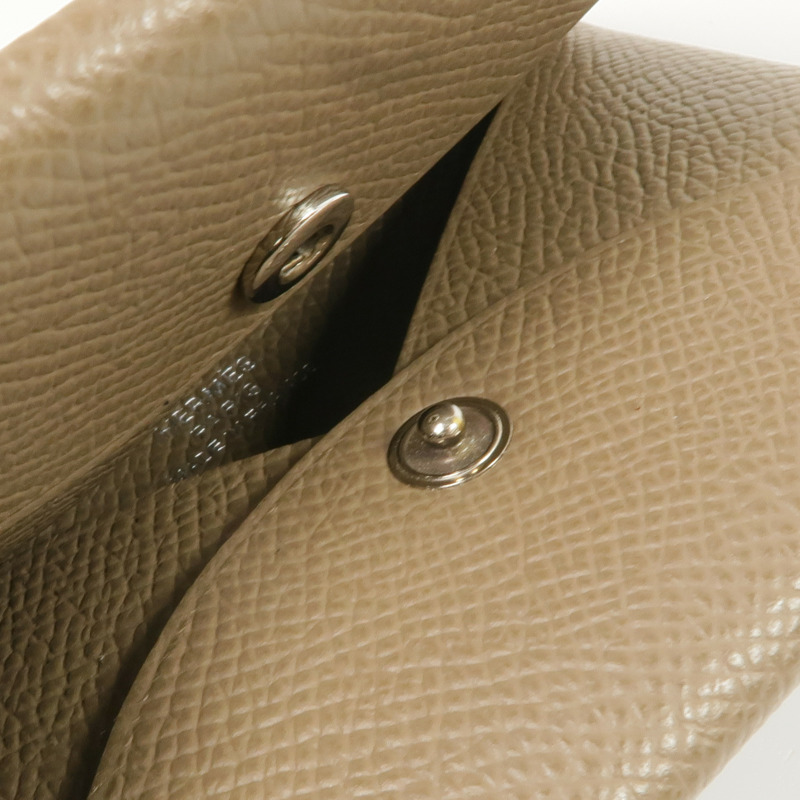 HERMES Epsom皮革Calvi Card Holder銀扣卡片套Etoupe-14