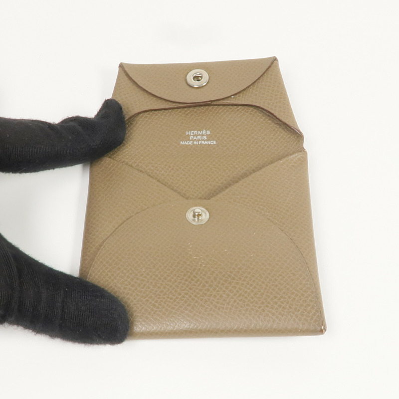 HERMES Epsom皮革Bastia Coin Case銀扣零錢包Etoupe-5
