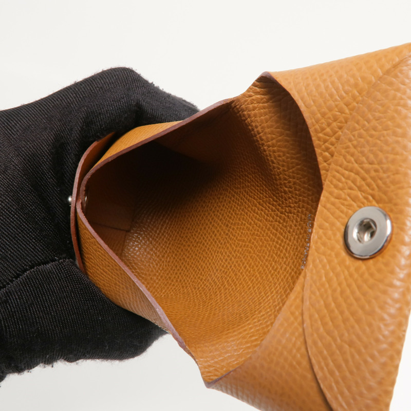 HERMES Epsom皮革Bastie Coin Case銀扣零錢包Gold-10