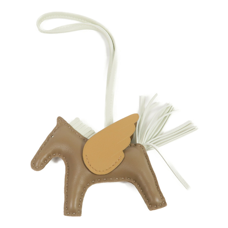 HERMES Milo皮革/Swift皮革Rodeo Pegase PM Charm掛飾Etoupe-0