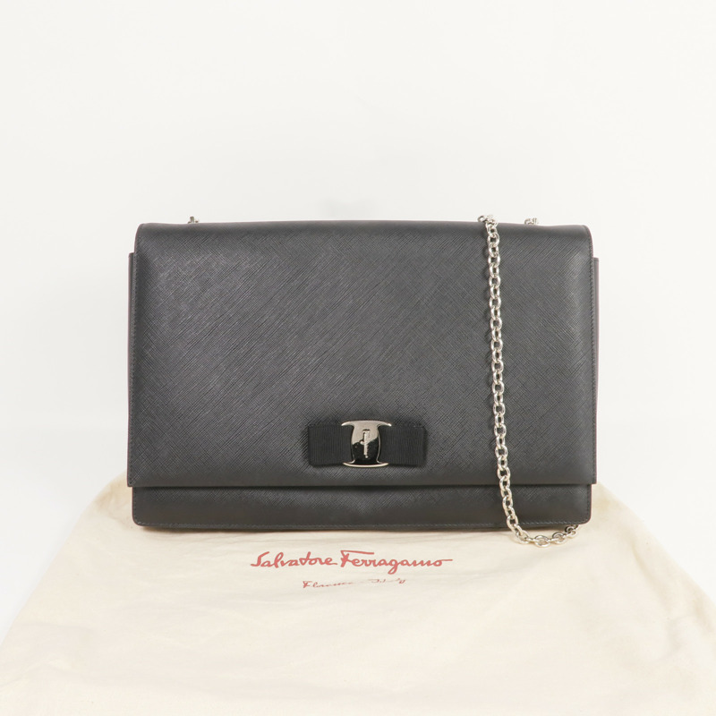 Salvatore Ferragamo 牛皮皮革Shoulder Bag銀扣鏈帶肩背袋-9