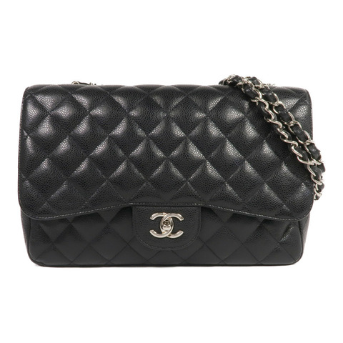 CHANEL 牛皮皮革Large Classic銀扣鏈帶肩背袋