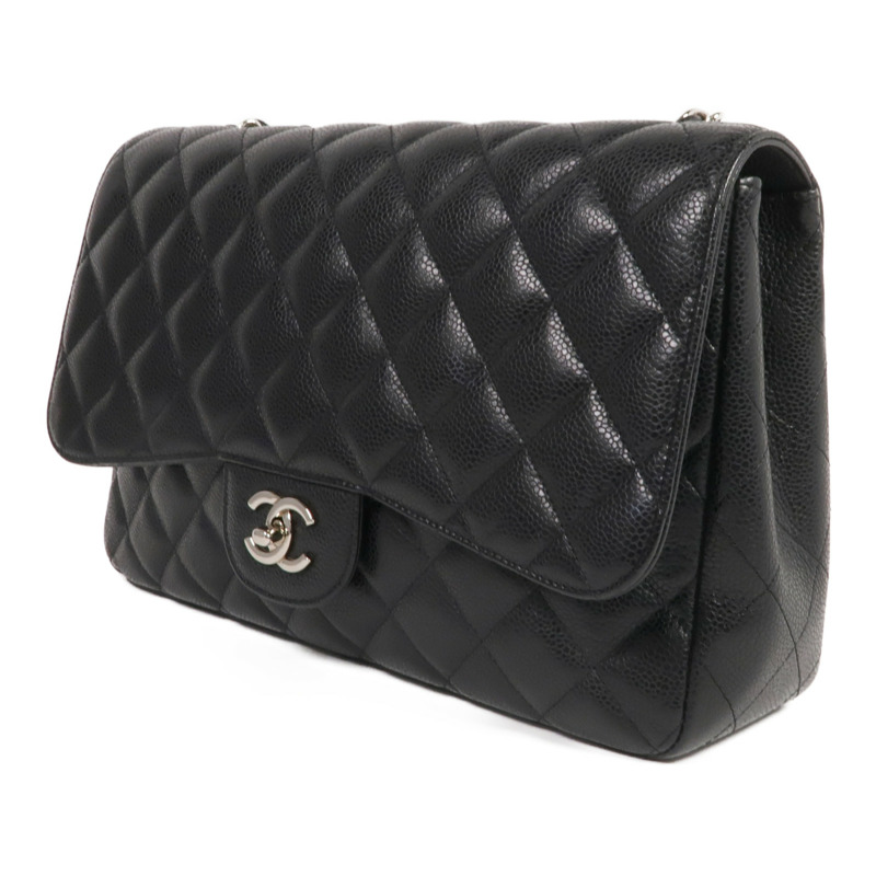 CHANEL 牛皮皮革Large Classic銀扣鏈帶肩背袋-1