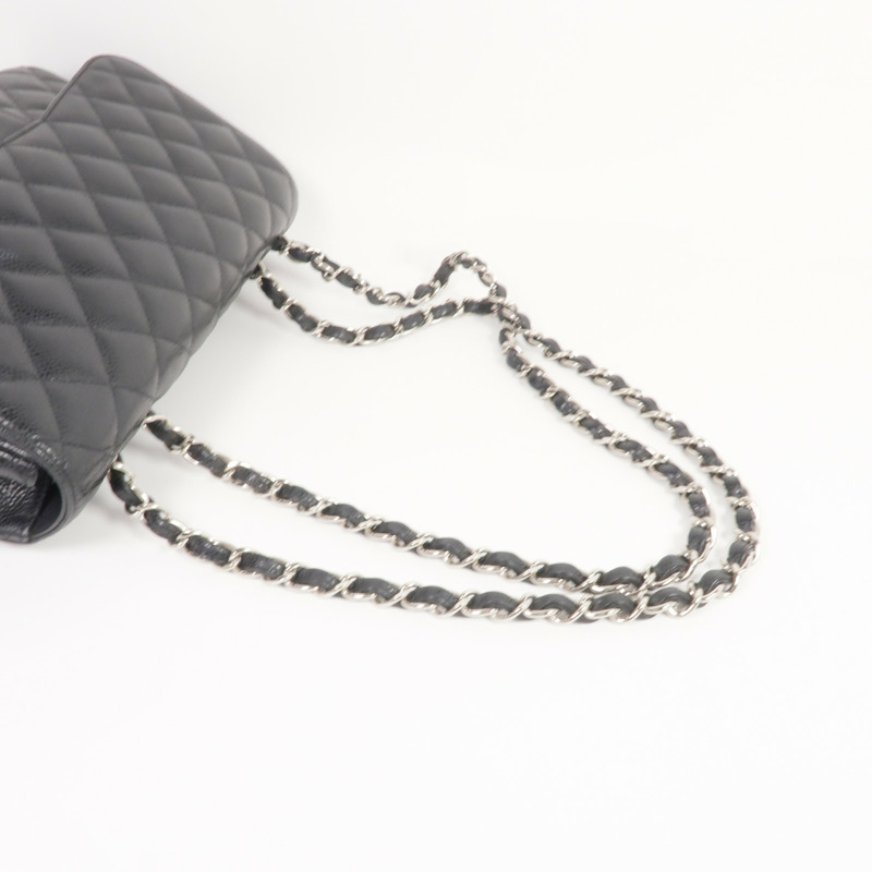 CHANEL 牛皮皮革Large Classic銀扣鏈帶肩背袋-8