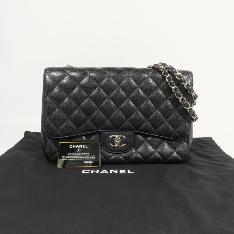 CHANEL 牛皮皮革Large Classic銀扣鏈帶肩背袋-9