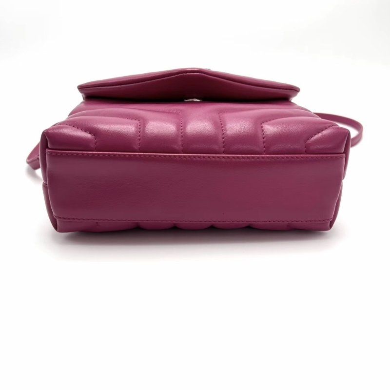 YSL玫紅色銀扣LouLou方胖子肩背斜背包包19*14*7 98新配件塵袋-2