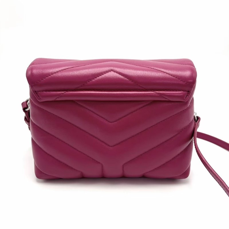 YSL玫紅色銀扣LouLou方胖子肩背斜背包包19*14*7 98新配件塵袋-6