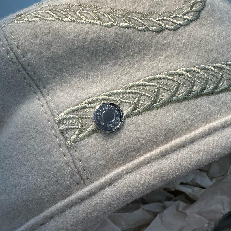 全新未使用 愛馬仕Hermes 象牙白刺繡貝雷帽-2