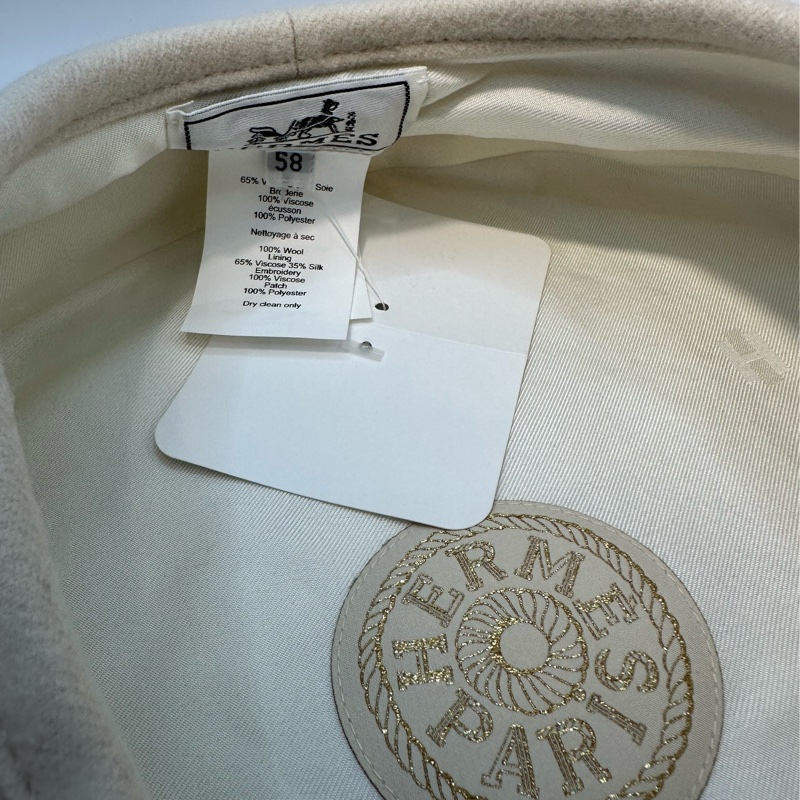全新未使用 愛馬仕Hermes 象牙白刺繡貝雷帽-4