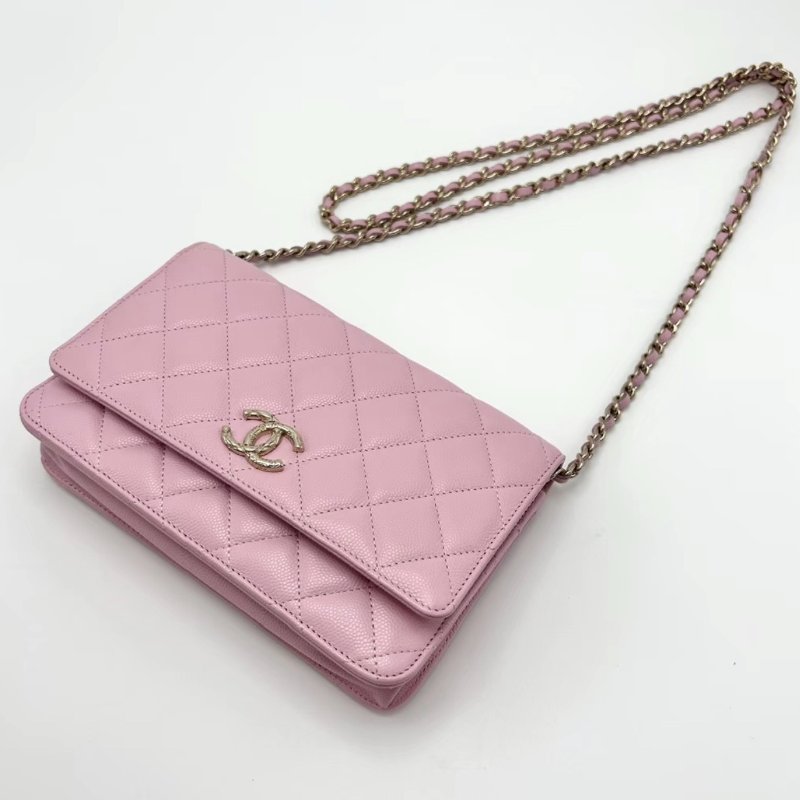 CHANEL24S櫻花粉金扣woc肩背斜背包19*12*4 98新配件塵袋-2