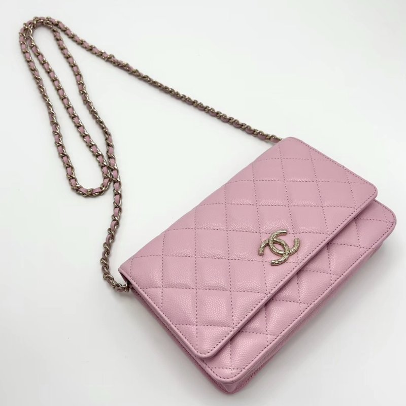 CHANEL24S櫻花粉金扣woc肩背斜背包19*12*4 98新配件塵袋-3