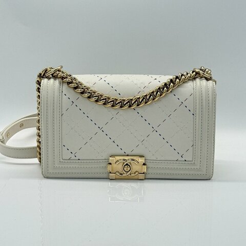 CHANEL LeBoy 灰白色 鏈條包