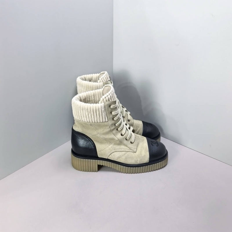 Chanel /香奈兒 麂皮淺駝色拼皮短靴 尺碼:36.5碼 98新-2