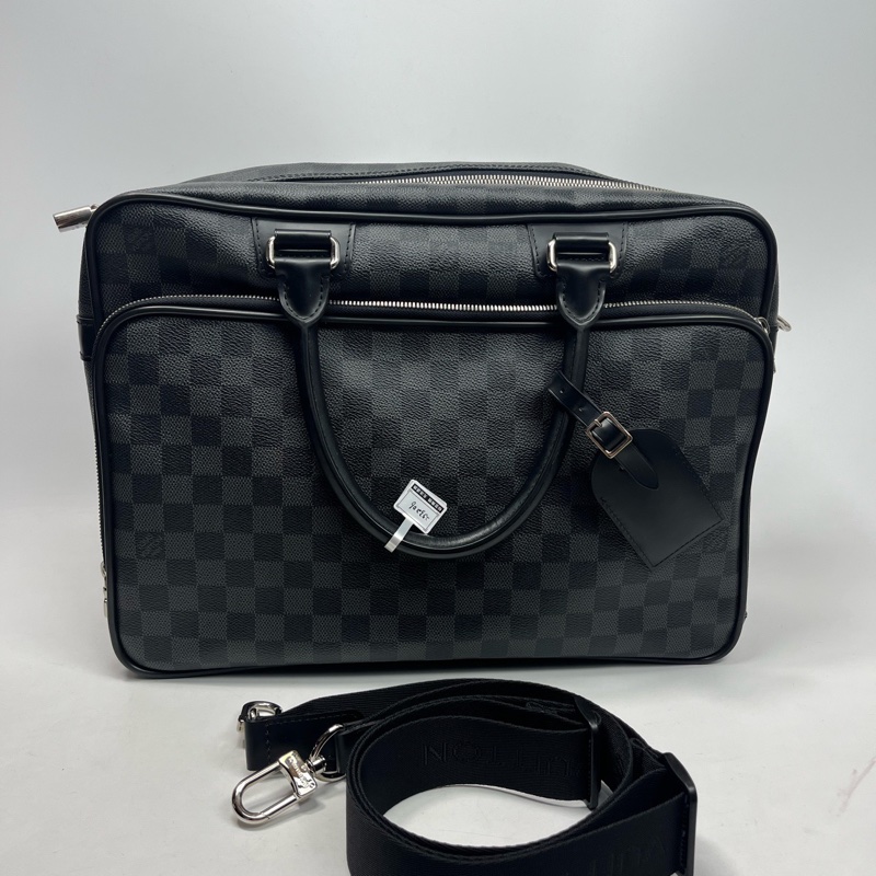 lv97新253206lv棋盤格電腦包，內里乾淨-0