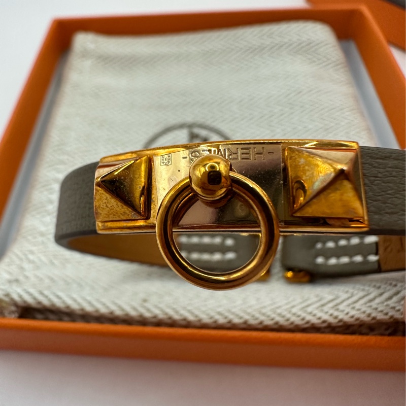 全新未使用 愛馬仕Hermes Rivale Mini手環 大象灰/玫瑰金-1