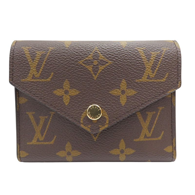 棕色 原花 帆布 Victorine 三折 扣式短夾【LOUIS VUITTON LV 路易威登】 M62472-0
