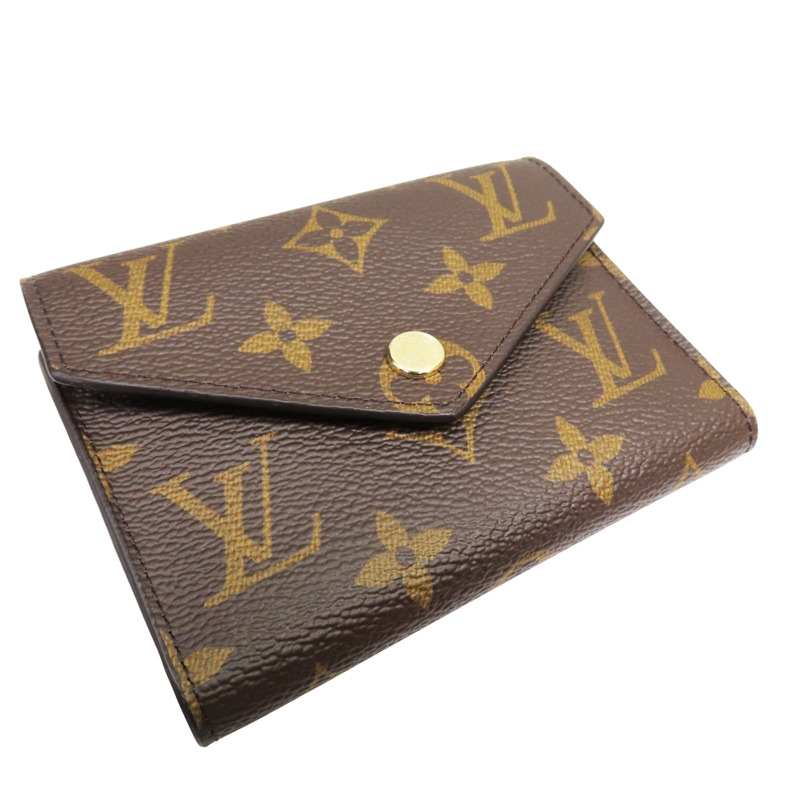 棕色 原花 帆布 Victorine 三折 扣式短夾【LOUIS VUITTON LV 路易威登】 M62472-2