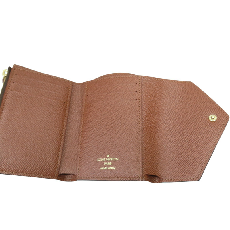 棕色 原花 帆布 Victorine 三折 扣式短夾【LOUIS VUITTON LV 路易威登】 M62472-4