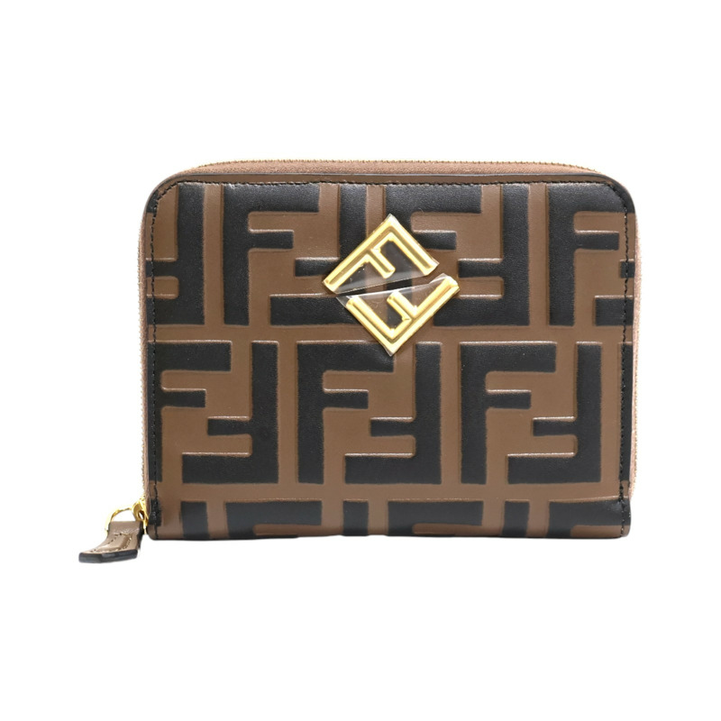 棕色牛皮 FF Diamonds 拉鍊短夾【FENDI 芬迪】 8M0508-0