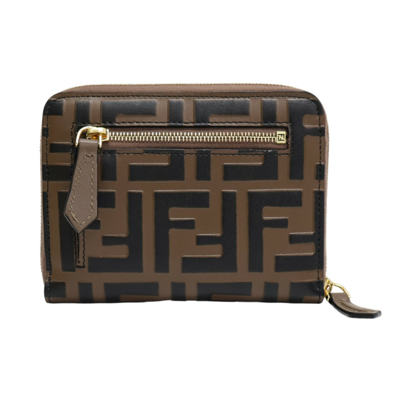 棕色牛皮 FF Diamonds 拉鍊短夾【FENDI 芬迪】 8M0508-1