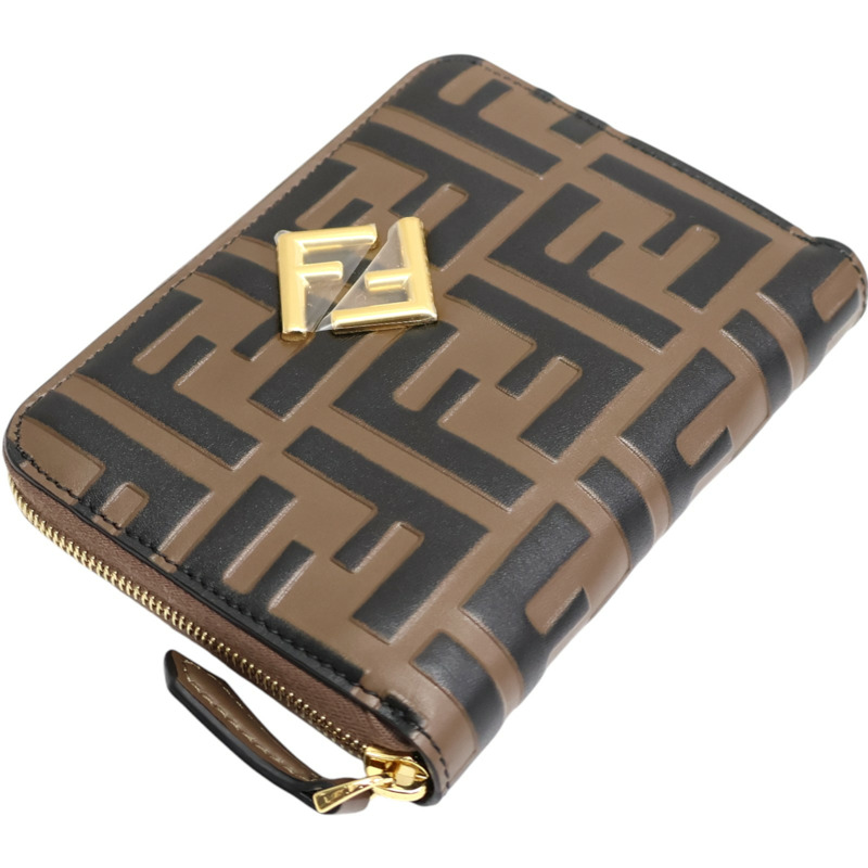 棕色牛皮 FF Diamonds 拉鍊短夾【FENDI 芬迪】 8M0508-2
