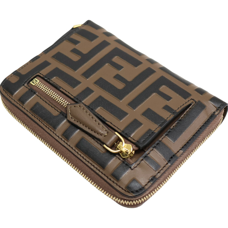 棕色牛皮 FF Diamonds 拉鍊短夾【FENDI 芬迪】 8M0508-3