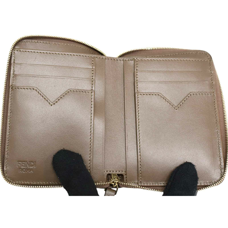棕色牛皮 FF Diamonds 拉鍊短夾【FENDI 芬迪】 8M0508-4