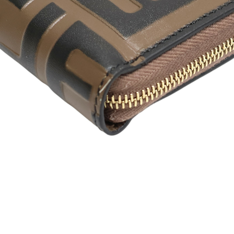 棕色牛皮 FF Diamonds 拉鍊短夾【FENDI 芬迪】 8M0508-14