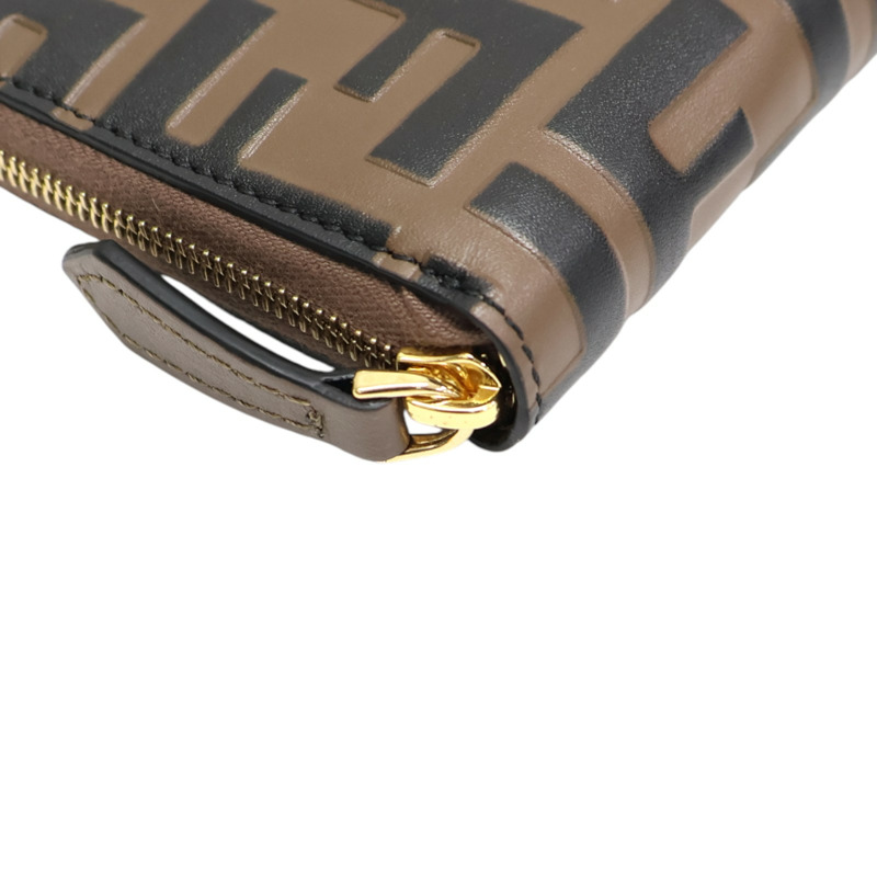 棕色牛皮 FF Diamonds 拉鍊短夾【FENDI 芬迪】 8M0508-15